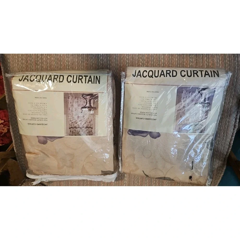 Jacquard Granny Core Curtain‎ Set w/Bullion Fringe 59x84 Set of 2 Purple Floral